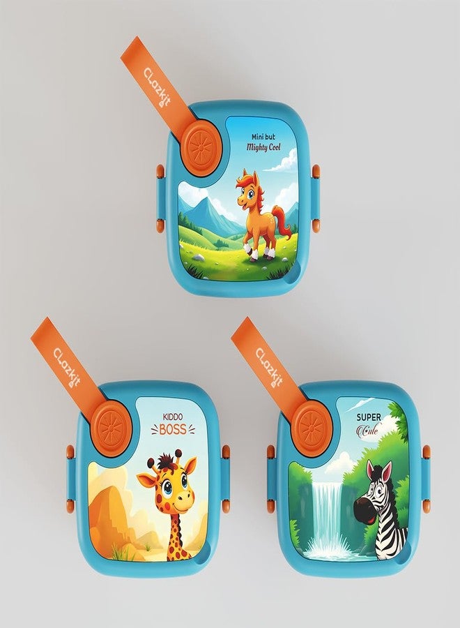 Clazkit Plastic Lunch Box with Spoon - Leak-Proof, BPA-Free 500 ml - Cute Giraffe Printed Design - Easy to Carry Food Container for Toddlers & Preschool - Blue - Image 5